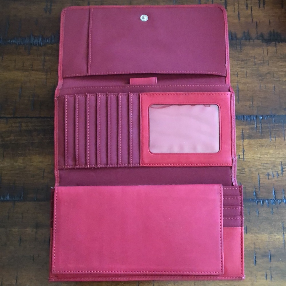 Genuine Leather Elegant Red Women's Long Wallet - Picture 3 of 5